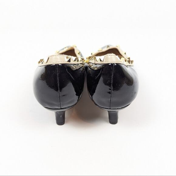 Adrienne Vittadini Seema Black Patent Leather Gold Stud Kitten Heels Size 6.5 - Picture 6 of 10